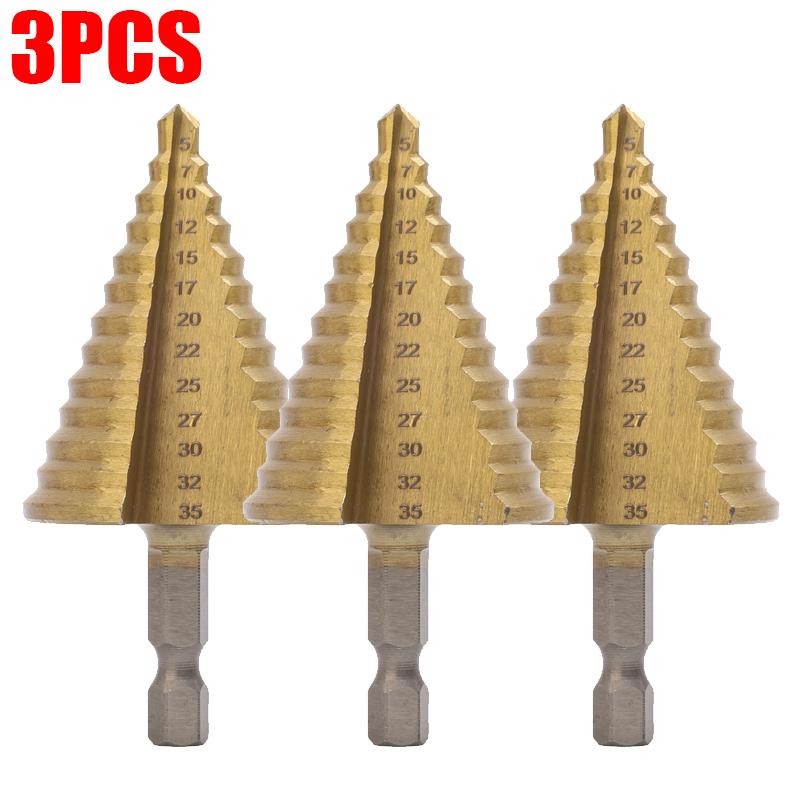 High Speed Steel Drill Bit Titanium Coated Hexagonal Step Drill Cone Bits Plastic Wood Metal Drilling Hole DIY Power Tools
