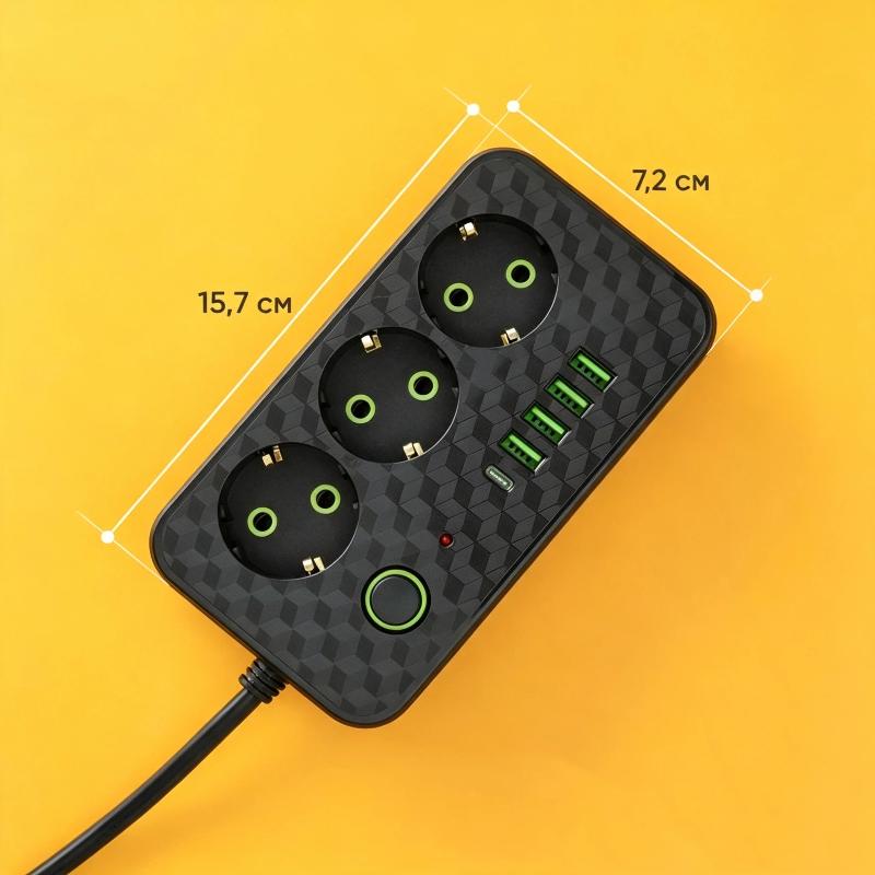 EU Plug Power Strip Multi AC Outlets Socket 2 Meters Extension Cord Overload Protection for Home Office