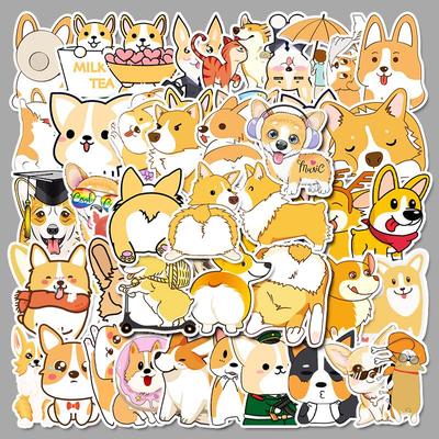 Set mit 50 wasserfesten Cartoon-Corgi-Aufklebern für Koffer, Fahrräder, Roller, Autos und Telefone
