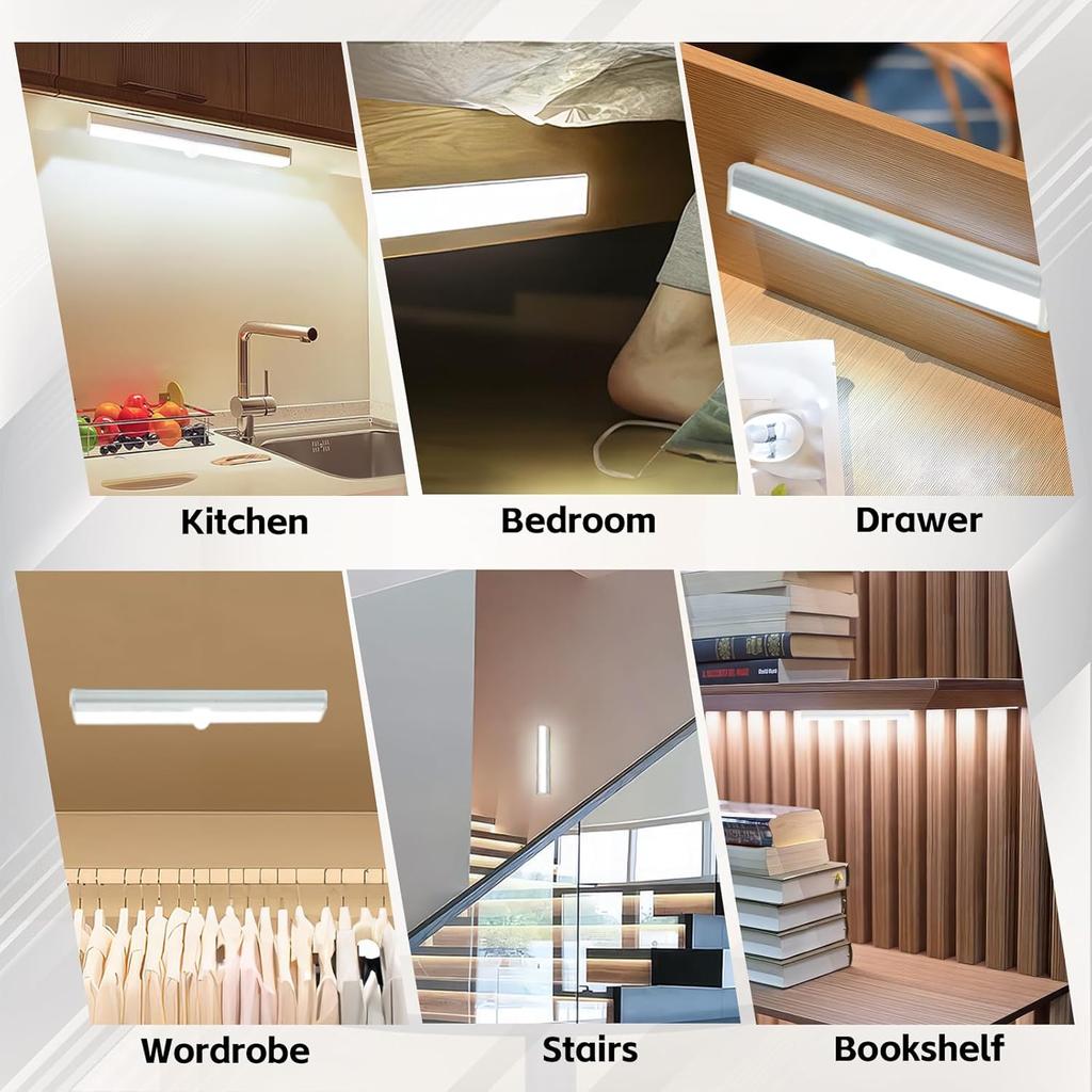 6PK Under Cabinet Lighting, 12LED Motion Sensor 12LED Light Indoor, Night Led Lights Rechargeable Stick-on Lights for Kitchen Closet Stairs