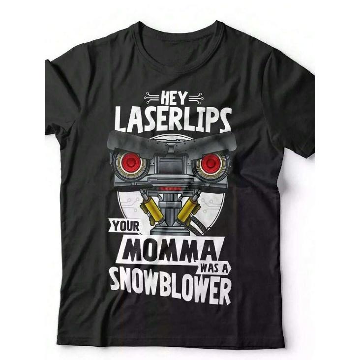 ZITY Funny Hey Laser Lips Your Momma Was A Snowblower Slogan T-Shirt - Retro Tech Glitch Design with Short Circuit Robot & Laser Lips Graphic - S чёрный