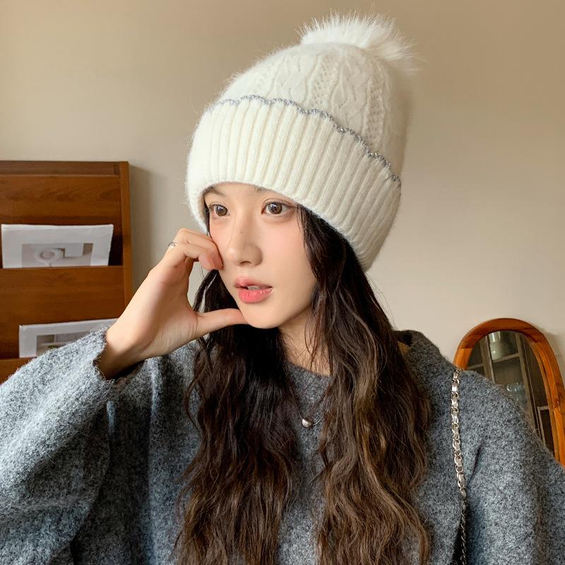 New Wool Hat Women's Autumn and Winter Warm and Cold Ear Protection Hat Fleece Thickened Hairball Knitted Hat