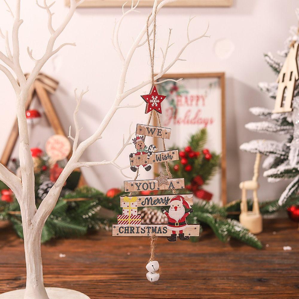 Snowman Wooden Door Signs Wooden Santa Door Bell Christmas Wooden Pendant  Party Supplie