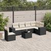 7-teiliges Gartensofa-Set mit Kissen Schwarzes Poly-Rattan