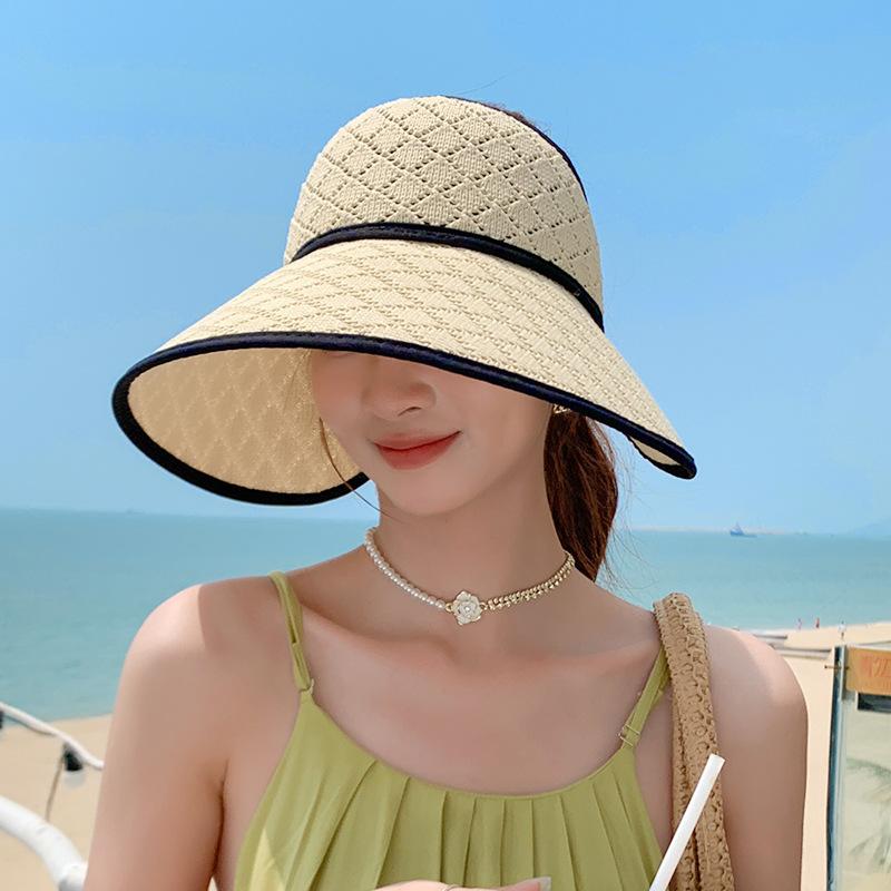 8545 Summer outdoor sunscreen hat children's fashion versatile bow sun hat big brim can tie ponytail empty top hat