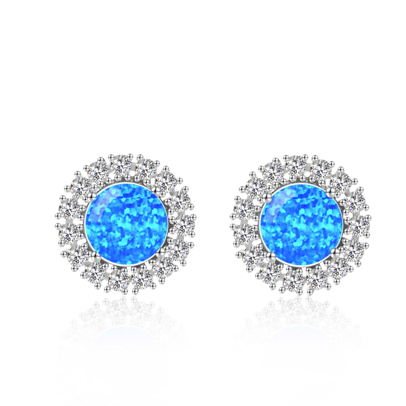 Round Earrings Stud Earrings Cute Girl Fashionable and Trendy Exquisite Inlaid Zircon Jewelry Earrings синий