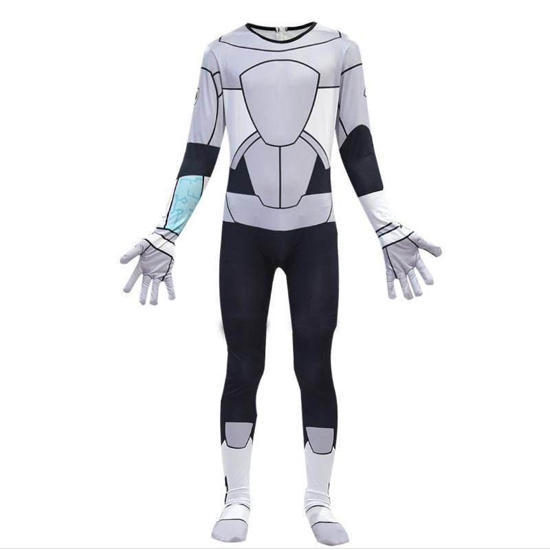 Anime Titan Teen Cyborg Costume Comic Superhero Cosplay Jumpsuit Dress Fancy