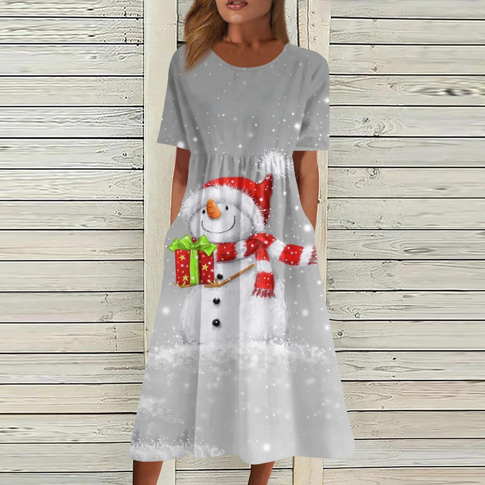 

Женское повседневное модное рождественское платье с круглым вырезом и принтом XL