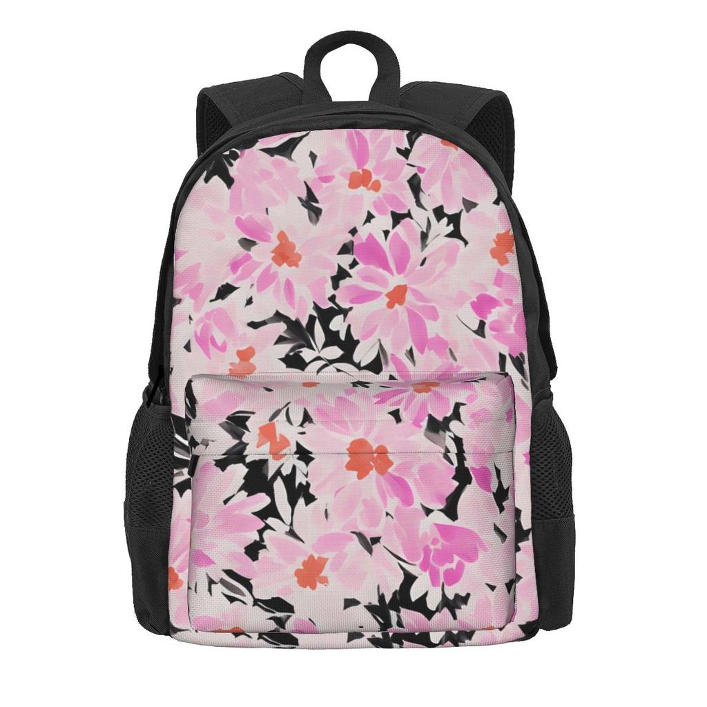 Roses Floral Backpack Pink Flowers Print Travel Backpacks Women Men Kawaii School Bags Design Big Rucksack