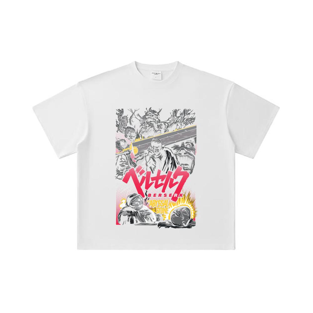 260 GSM Double Yarn 32 Count 100% Cotton Berserk V3 Abyssal Stone Print Unisex Heavy Cotton T Shirt