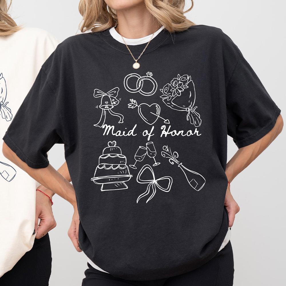 Bride Bridesmaid Shirt Custom Wedding Day Getting Ready Comfort Shirts Group Matching Tee Cotton Y2K Top Daily Trendy Streetwear