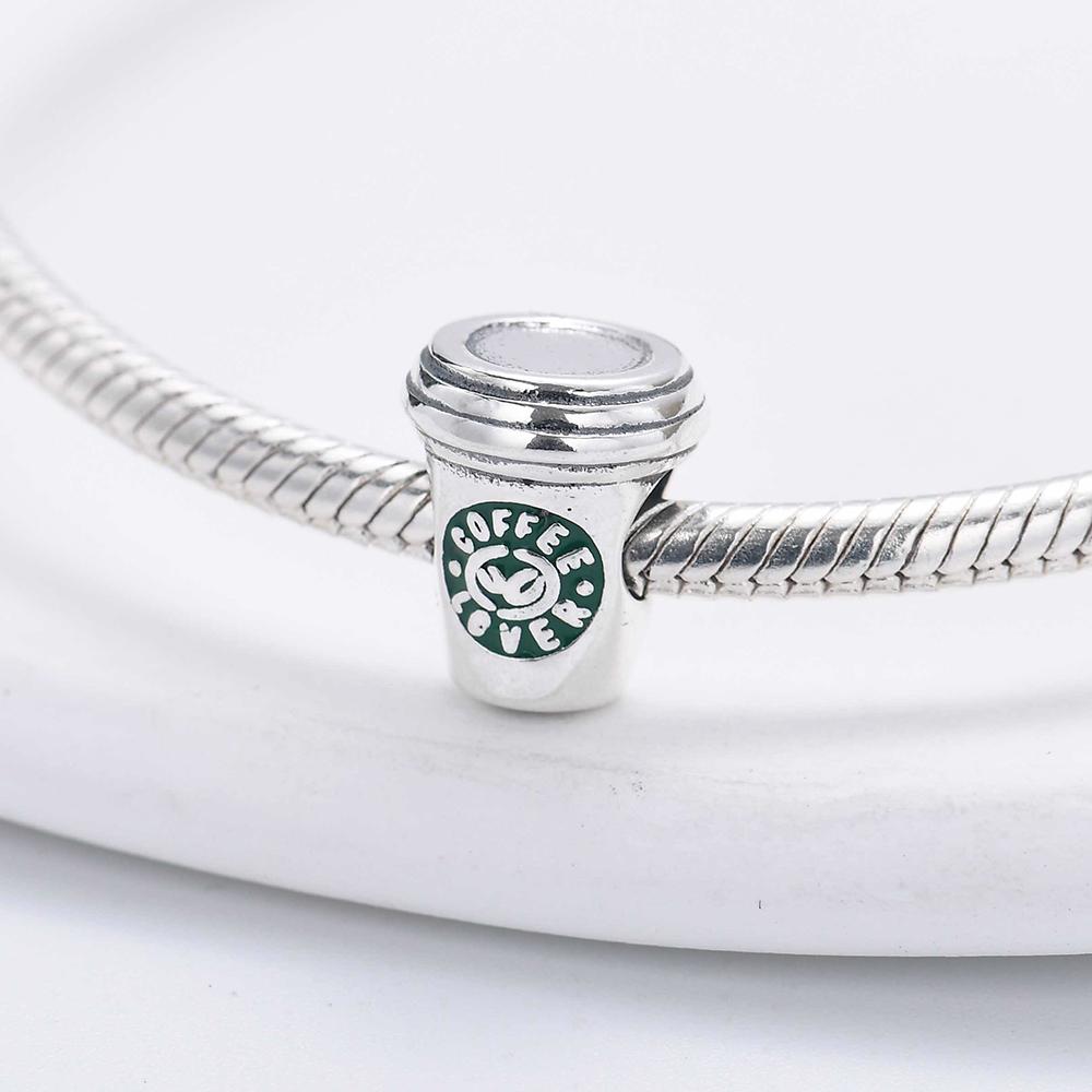 New 925 Silver Coffee Cup Cake Teapot Charm Bracelet DIY Ladies Jewelry with Chain Beaded Fit Original Pendant