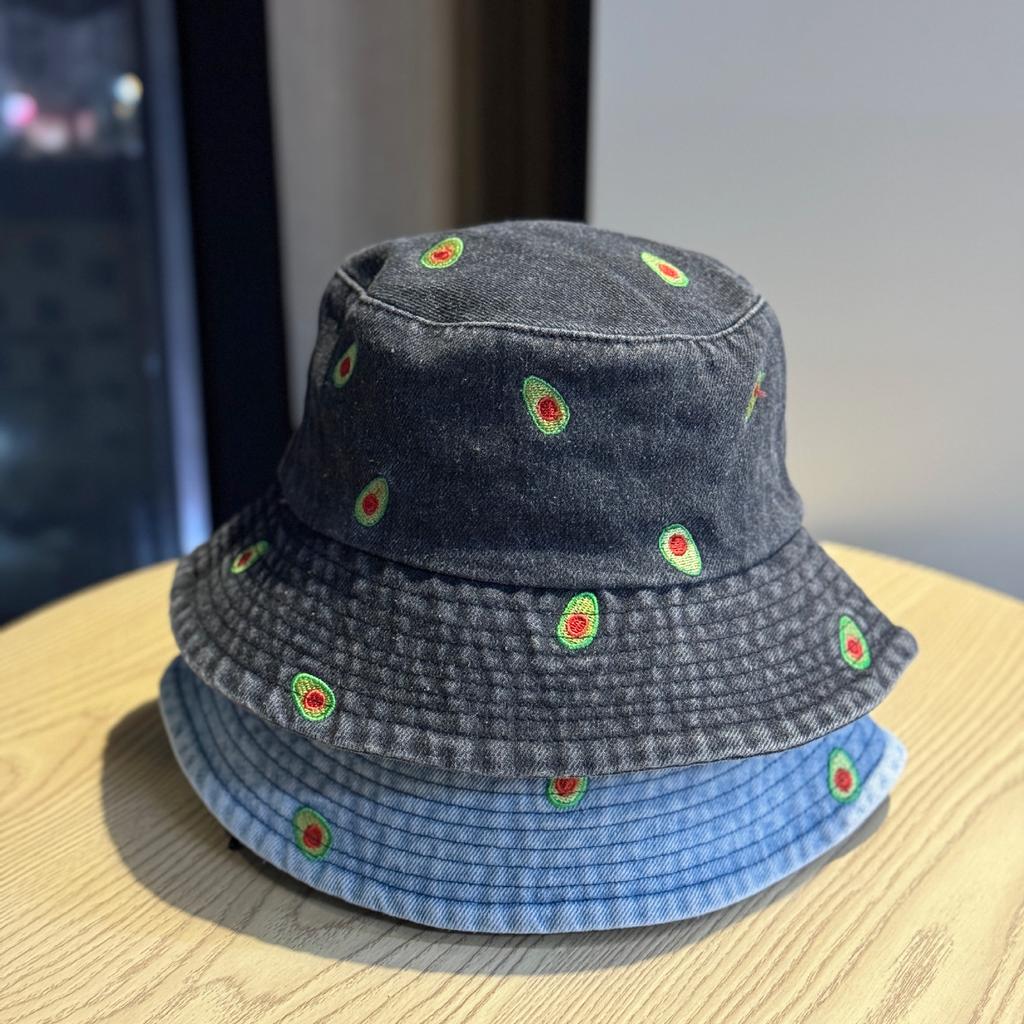New Spring/Summer Avocado Denim Fisherman Hat for Women, Face-Covering, Face-Slimming, Spring and Autumn Bucket Hat2026Trendy sun hat