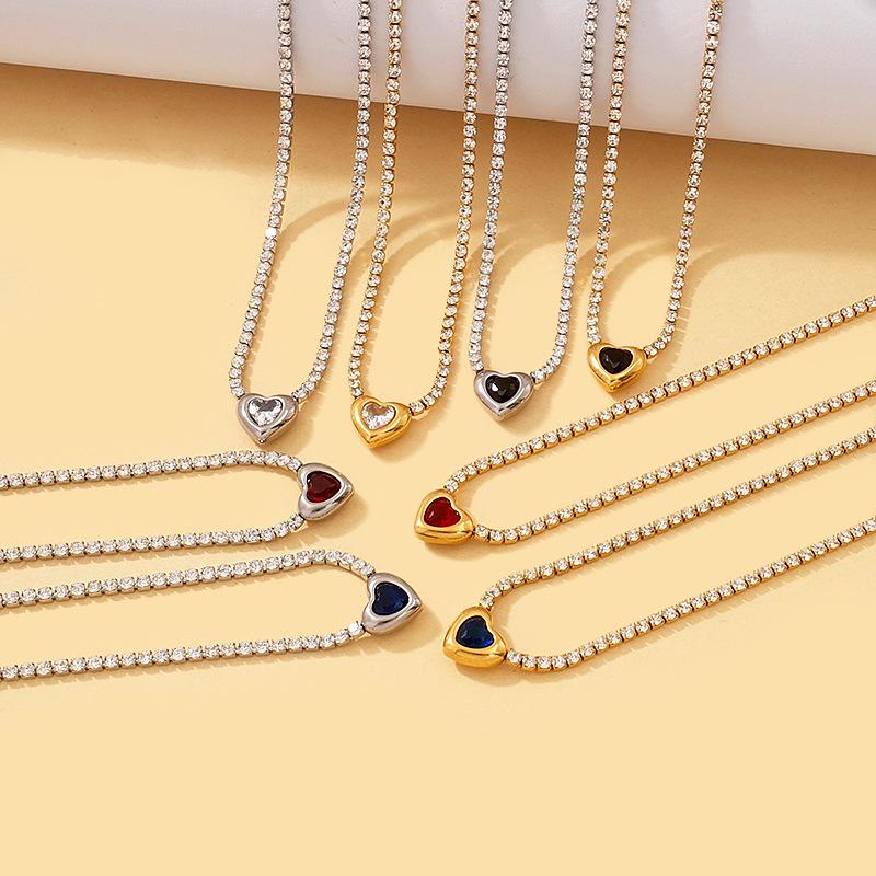 Fashion Love Heart Zircon Jewelry Set, Stainless Steel Necklace Bracelet Stud Earrings, Luxury Versatile Women's Jewelry Bulk