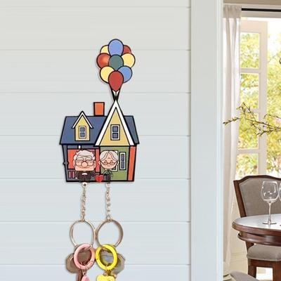 Yousheng Key Holder for Couples Acrylic Wall Mounted Key Holder Cartoon Grandpa Grandma Couple Keychain Organizer for Home Wall Decor