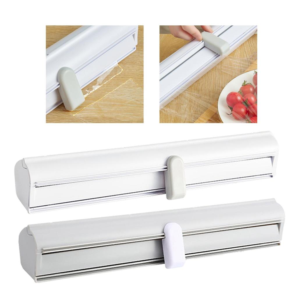 Reusable Food Wrap Dispenser with Cutter Sliding Cling Film Divider, Aluminum Dispenser, Paper