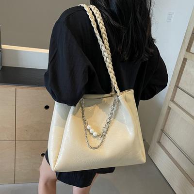 Bolsa Tote de Lazer para Deslocamento para Mulheres Moderna Corrente Grande Capacidade Bolsas de Ombro Único Novas Cor Sólida Simples Bolsas de Mão