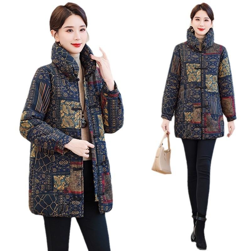 New Women's Cotton Jacket, New Chinese Mid-length Padded Jacket, Fleece Winter Jacket, Thickened Cotton Jacket