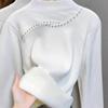 Fleece semi-turtleneck sweater women's integrated fleece thickened bottoming shirt autumn and winter new knitted sweater beaded top tide
