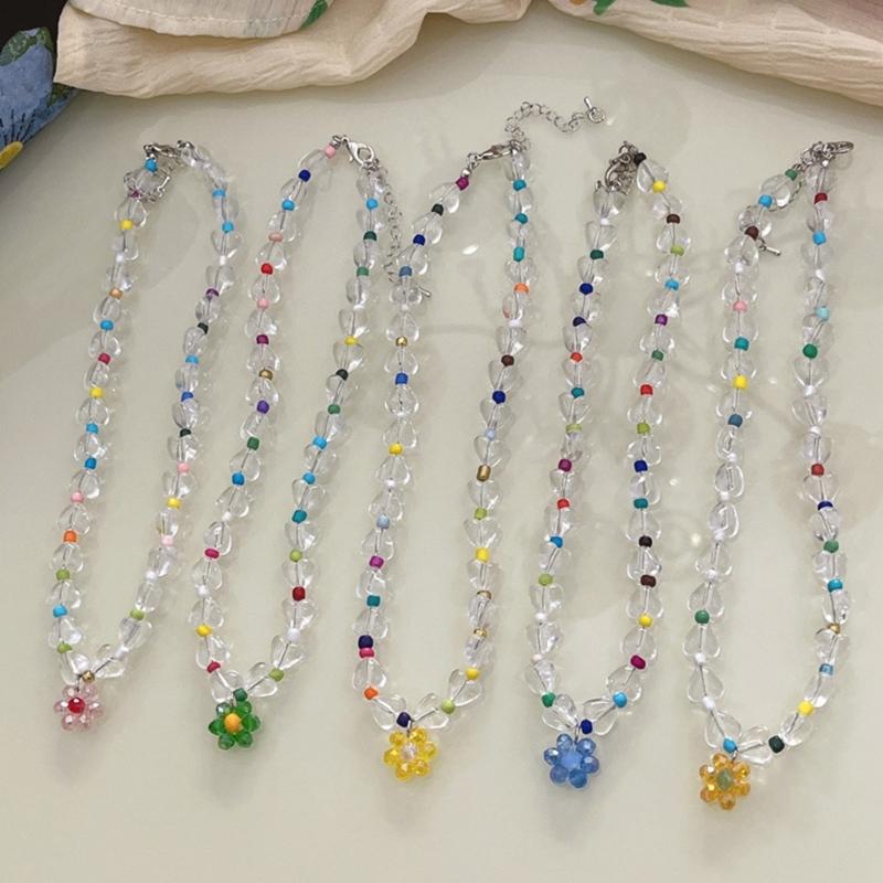 Beaded Necklaces Women Flower Pendant Chokers Artificial Crystal Material Party Jewelry Accessories Gift for Woman Girls