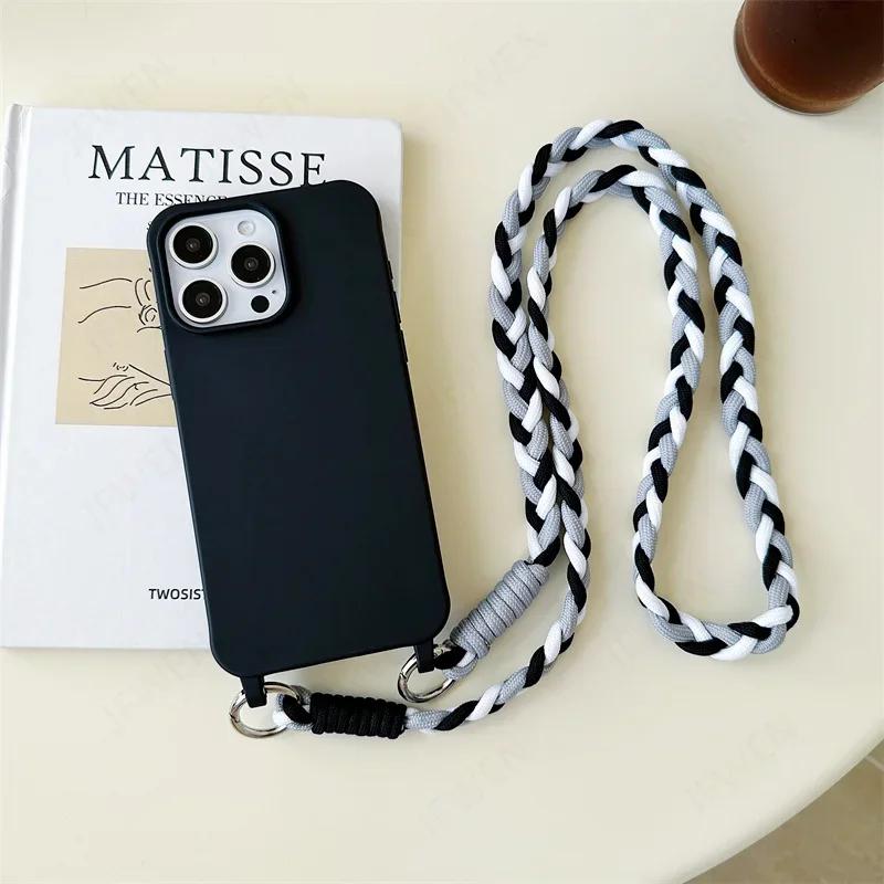 Crossbody Lanyard Handyhülle Für iPhone 16 15 14 12 13 11 Pro Max Plus Süßigkeitenfarbe Silikon Weiche TPU Rückseite