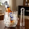 Tragbarer Eiswürfelbehälter mit Griff und Zange, Transparente Diamantschliff-Eiskübel für Bier, Champagner, Wein, Cocktails, Barzubehör Würfelhalter mit Clip