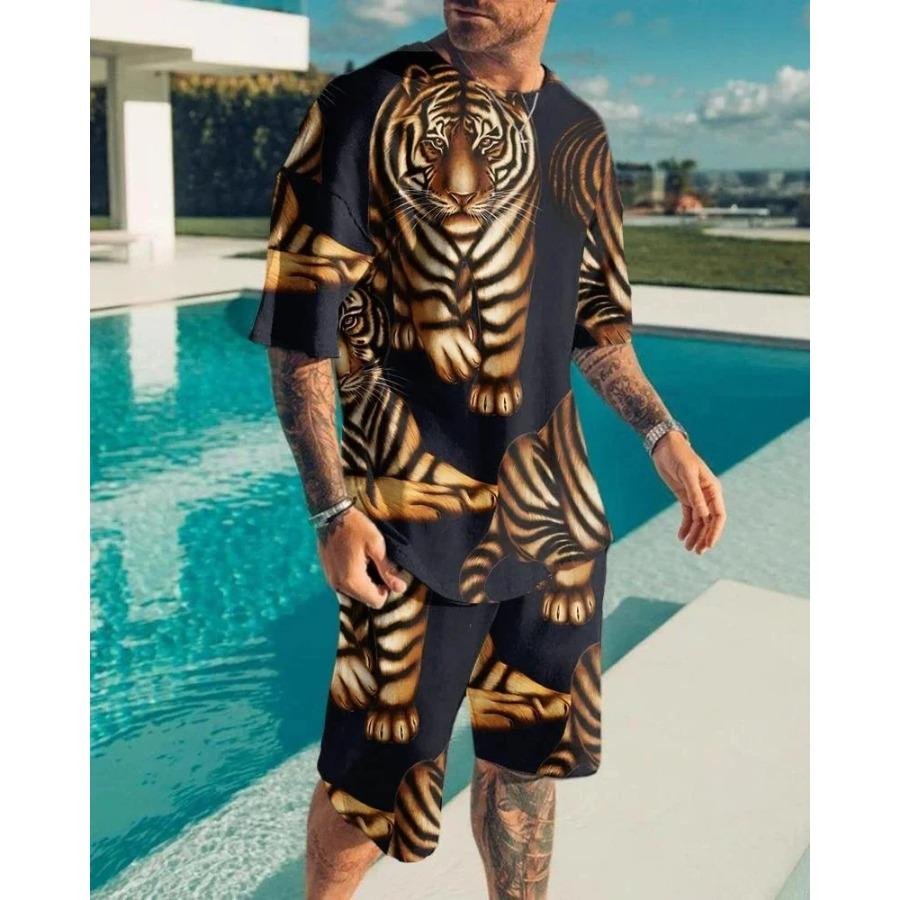 

Летний новый свирепый зверь с рисунком льва мужские шорты комплект повседневные уличные футболки + шорты 2 шт наряды 3D принт O-образный вырез спортивный костюм костюм 6XL