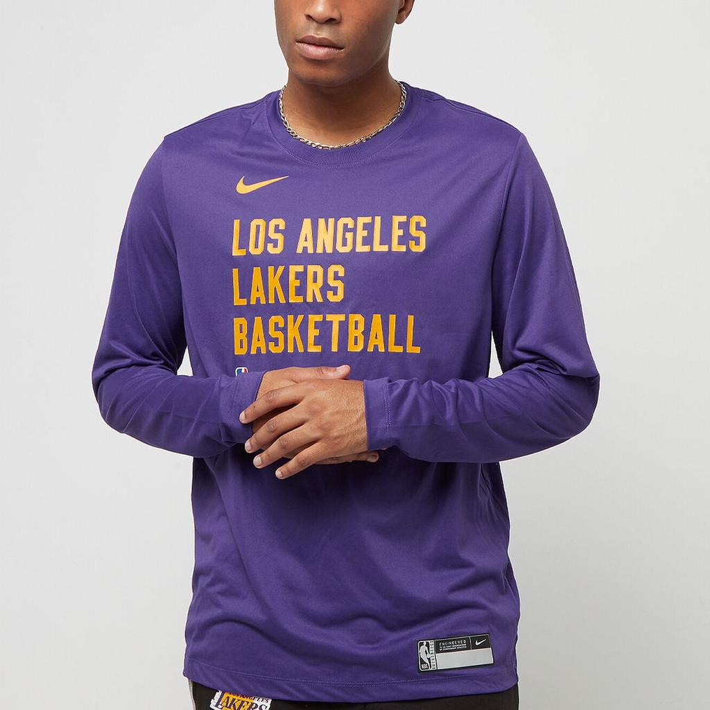 Nike Dri-FIT NBA Los Angeles Lakers Graphic Print Crew Neck Long Sleeve T-Shirt Men Tops Purple FD9953-504