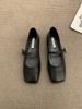 French retro square head silver Mary Jane shoes women's 2024 spring new models with skirts gentle word with flat shoes