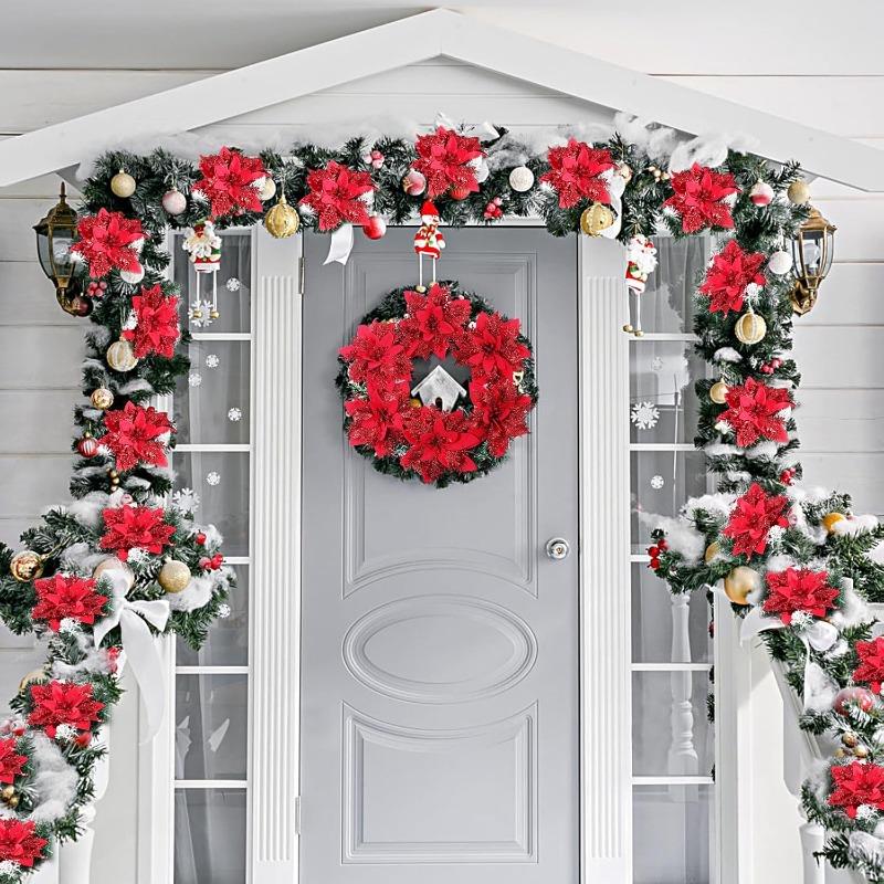 Large Artificial Christmas Flowers Glitter Xmas Tree Ornaments DIY Wreath Simulation Floral Wedding New Year Party Home Decor