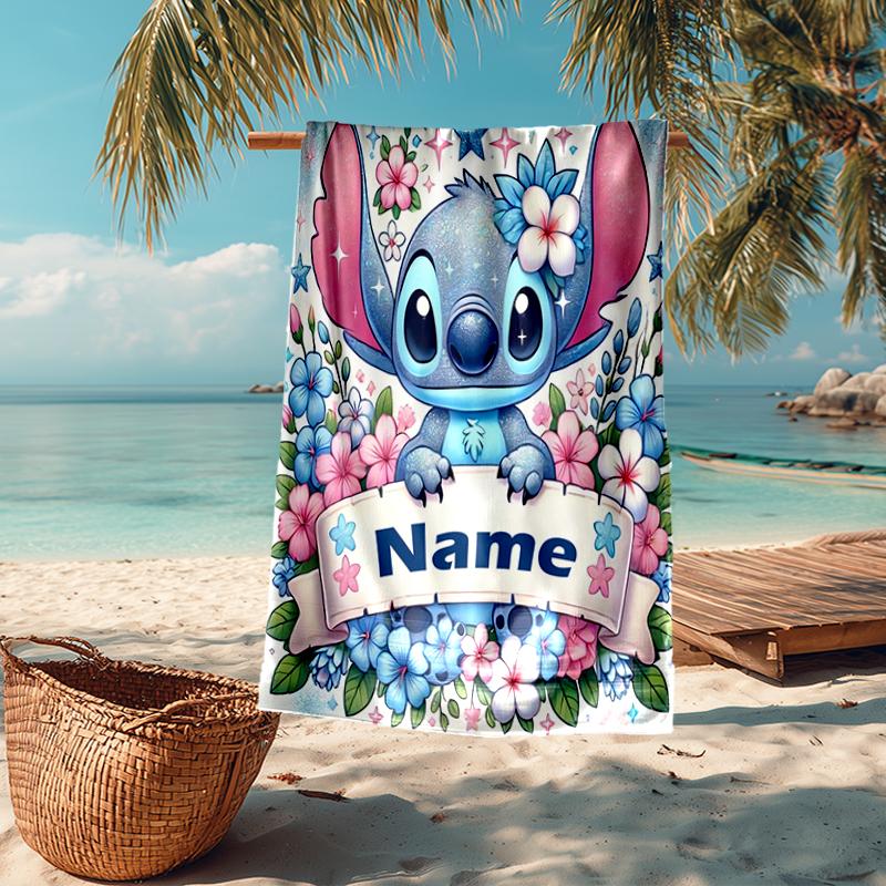 Custom Name Ultra-Soft Beach Towel with Stitch Theme,Ideal for Pool - Camping, Diving - Perfect Travel Essential, Vibrant Beach Towel.