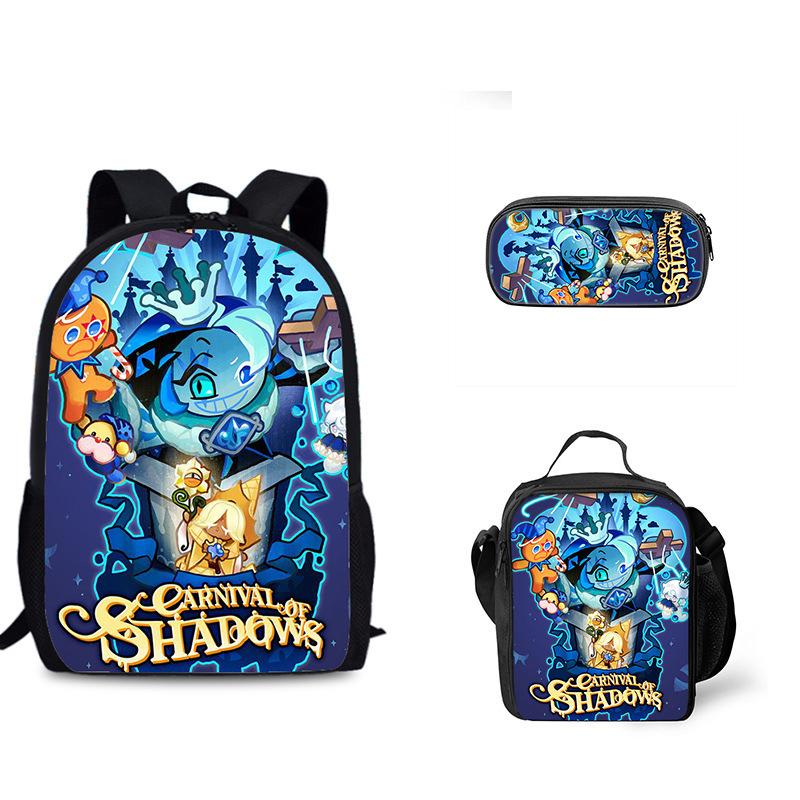 Biscuit Game Student Backpack Three Piece Set Shadow Milk Cookie Peripheral Children's Backpack Meal Bag Pencil Case Set