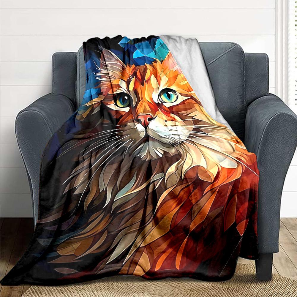 1pc Feline Abstract Print Blanket   Lightweight Flannel Throw Blanket For Sofa, Bed, Living Room, Office, Outdoor Travel, Camping