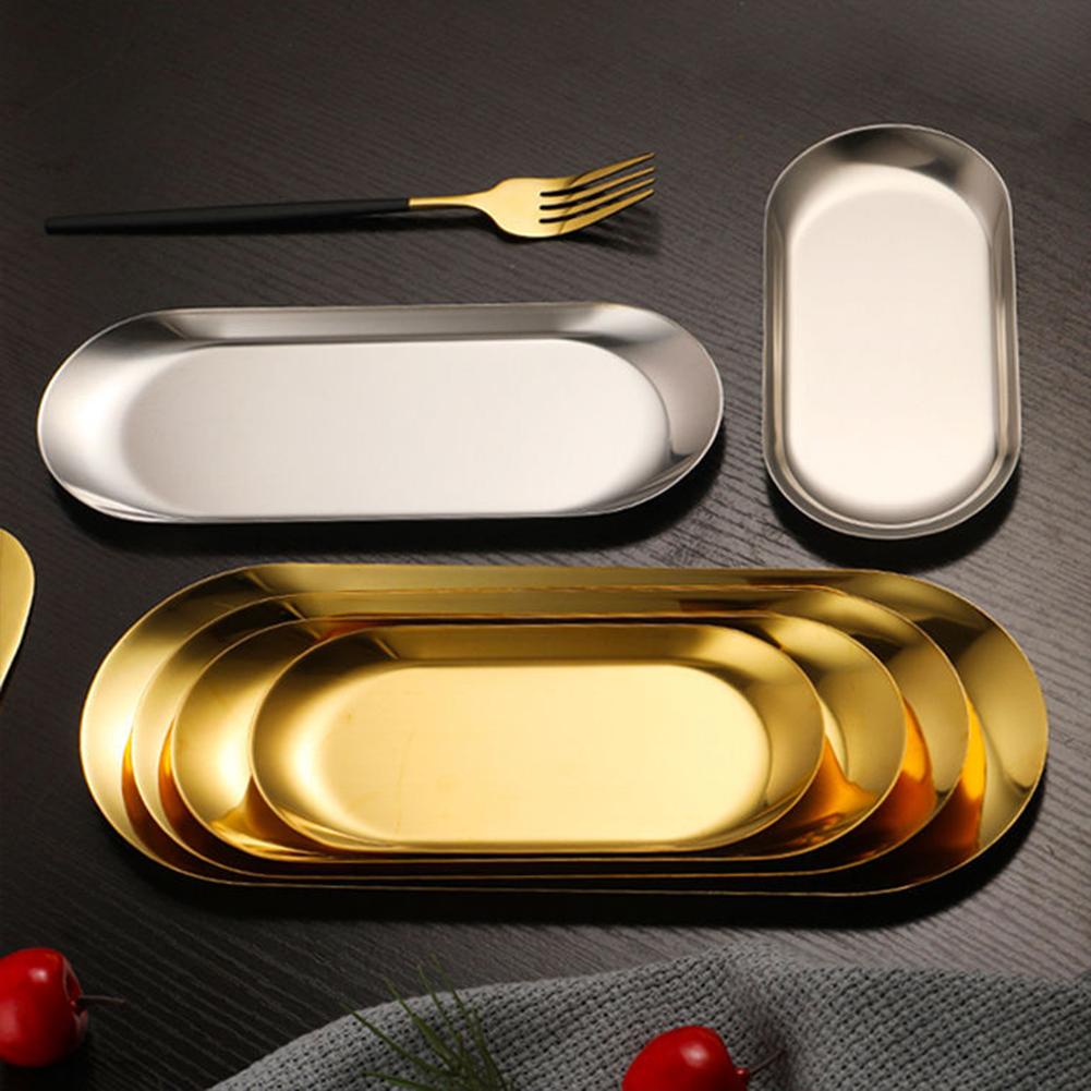 Plateau de Plaque de Grillade Ovale Acier Inoxydable Poli Miroir Plateau pour Rôtir la Viande Assiettes à Sushi Assiette à Fruits Plat à Dessert Pour Gâteau Dessert