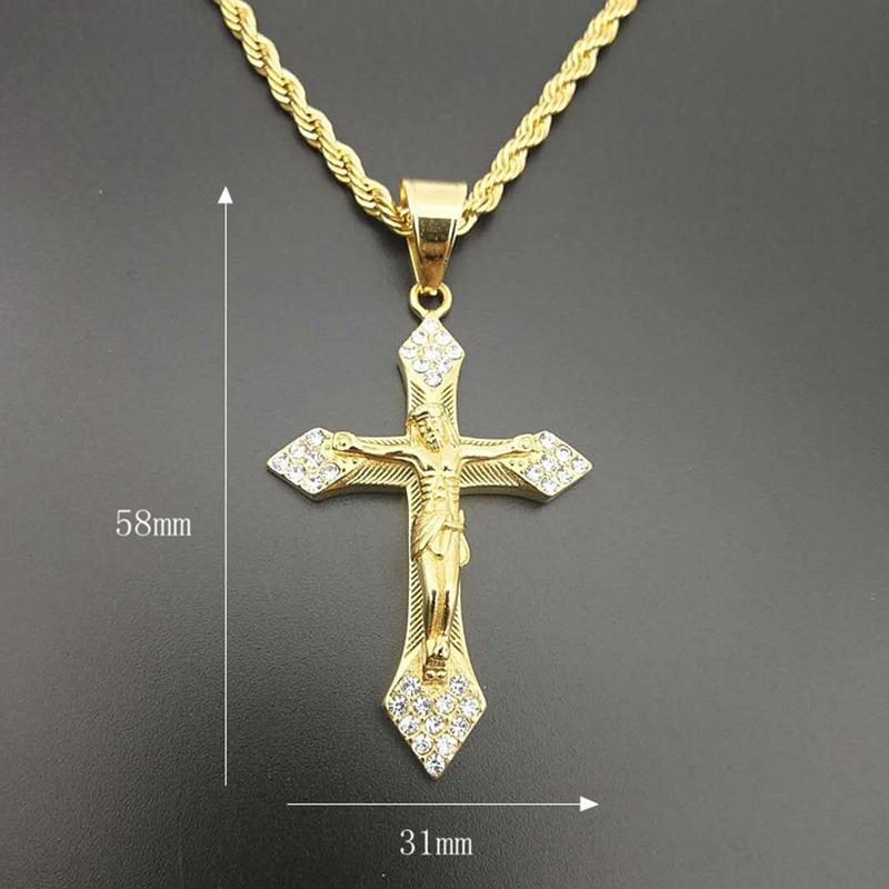 Jesus Cross Pendant Necklaces for Women Gold Color Zircon Christians Necklace Party Jewelry Girls Accessories