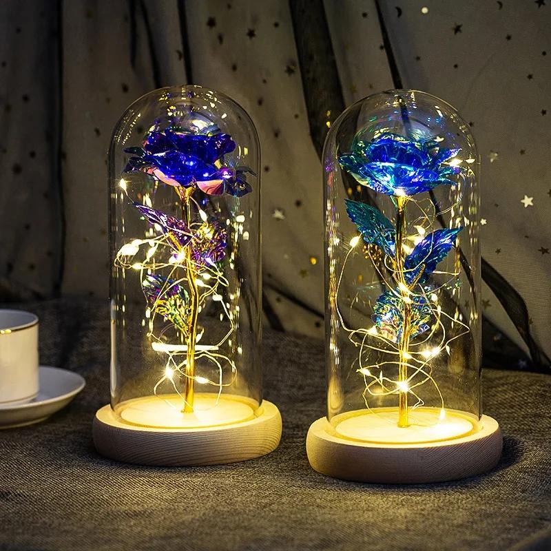 Muttertagsgeschenke Die Schöne und das Biest Konservierte Rosen In Galaxie Rose LED-Licht Künstliche Blume Geschenk für Mama Frauen Mädchen