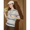 Coolhut Color-Blocked Striped Slim-Fit Knit Short-Sleeve Round-Neck Lightweight Versatile Casual Simple 2025 Summer Women's T-Shirt