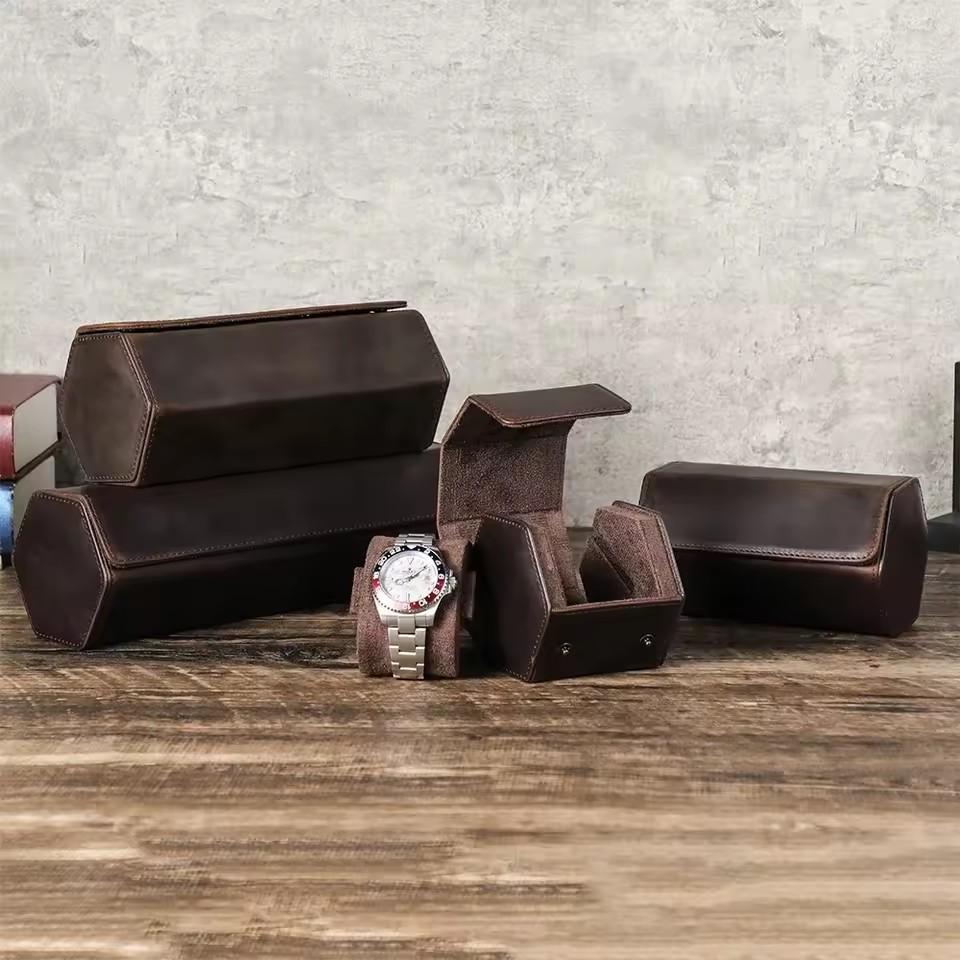 Vintage Genuine Leather Watch Roll Box 1/2/3/4/6/8 Grids Watch Travel Case Organizers Display Holder Men Women Watches Jewelry