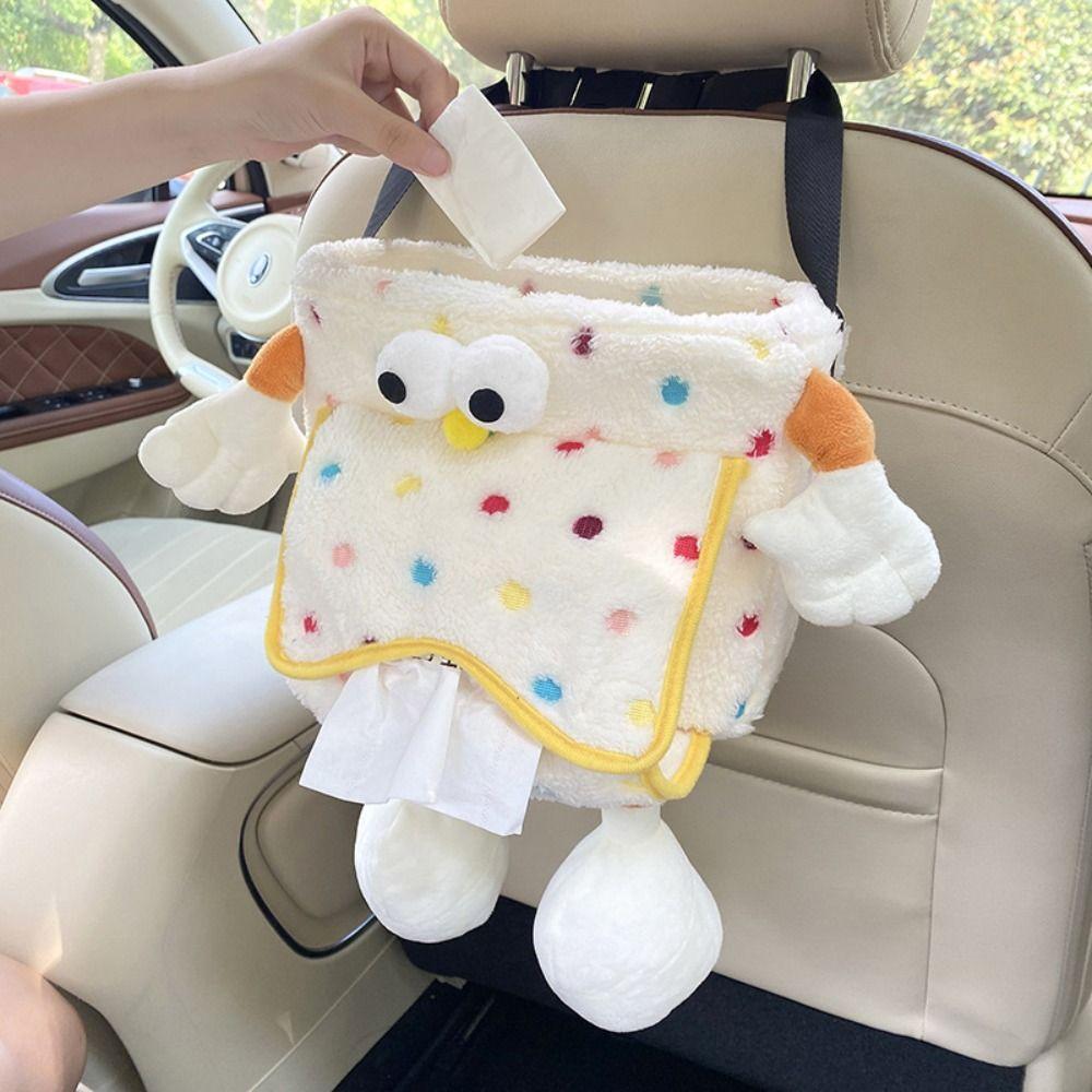 2-in-1 Vehicle Trash Bin Plush Auto Seat Back Storage Bag Car Mounted Tissue Box  Women