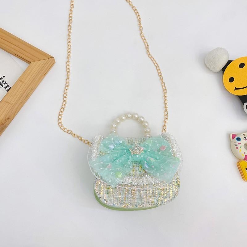 Childrens Canvas Bag With Artificial Pearl Handle And Butterfly Cartoon Pattern For Daily Use