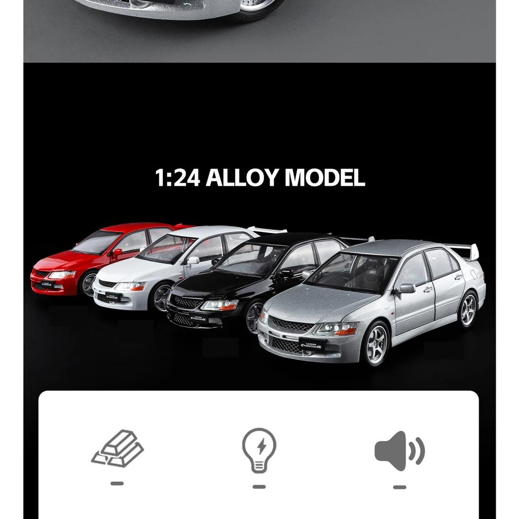 1/24 Mitsubishis Lancer Evolution Alloy Sports Car Model Diecasts Metal Racing Vehicles Car Model Sound and Light Kids Toys Gift