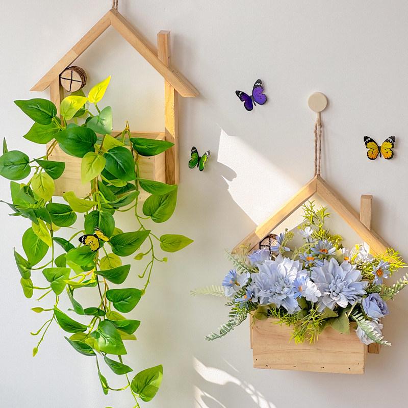 Wall Hanging Artificial Flower Pot for Living Room TV Background with Greenery Planter.