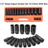10-32mm 1/2" Inch Drive Deep Impact Metric Socket Set Air Garage Sockets 15pc Black