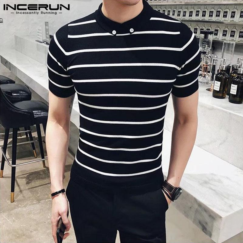 

INCERUN Летние мужские полосатые тонкие топы с короткими рукавами