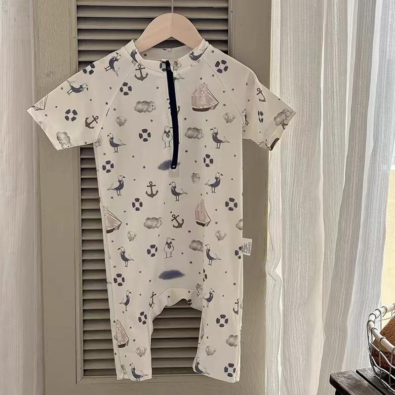 2024 Korean Style Kids' Summer Swimsuit - Simple, Casual, Quick-Drying Sun Protection for Beach & Hot Springs.