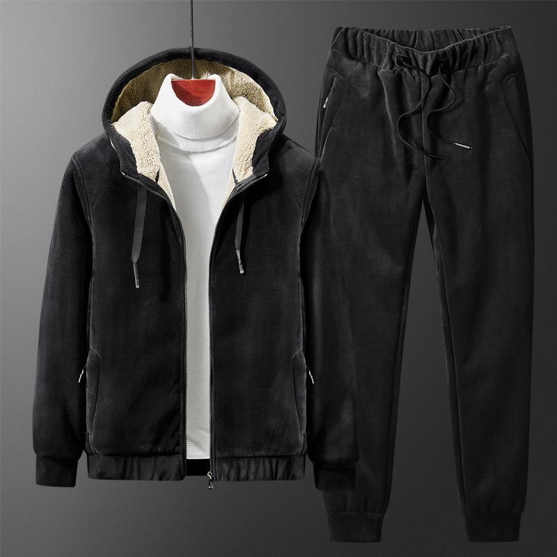 Winter Silver Fox Fleece Jacket Men's Fattened Plus Size Sweater Set Fleece Thickened Warm Lamb Fleece Sportswear Men's