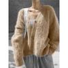 Cardigan Bottoni da Donna Primavera Autunno Pelliccia Sintetica di Vison Oversize Pigro Morbido Lavorato a Maglia Manica Lunga Capospalla