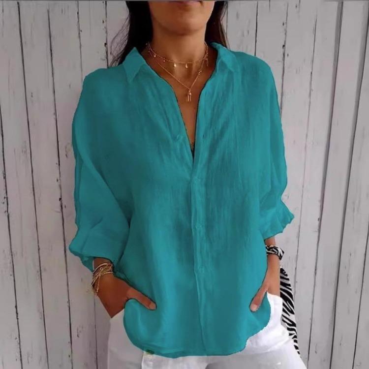 Women's Casual Fashion Solid Color Print POLO Neck Blouses Shirts 3/4 Sleeves Spring Fall