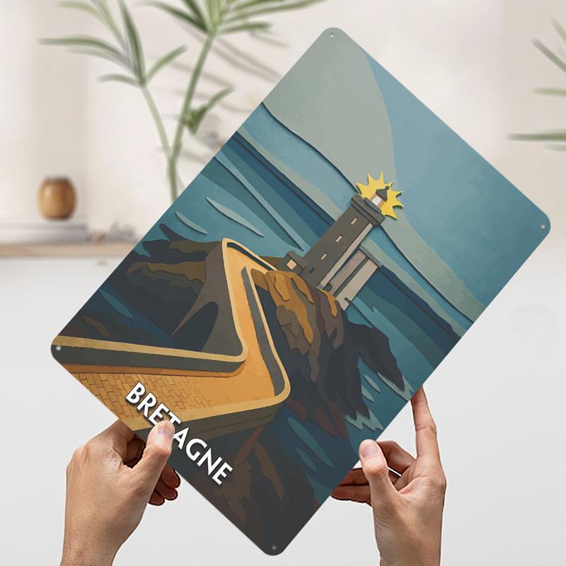 

Bretagne Lighthouse Travel Poster Customized Wall Art Vintage Metal Signs Retro Tin Plaque for Man Cave Room Decoration Cozy 7.9x11.8In(20x30cm)