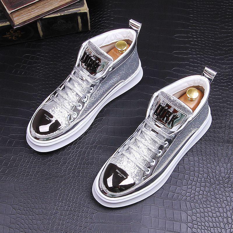 

Silver and Gold Men s Trendy High-Top Sneakers - Fashionable, Height-Boosting Casual Shoes 41